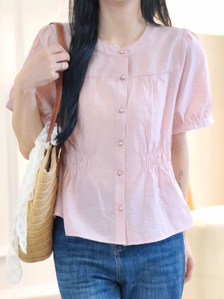 French Cotton and Linen Short-sleeved Shirt for Women 2025 New Summer Tops for Summer