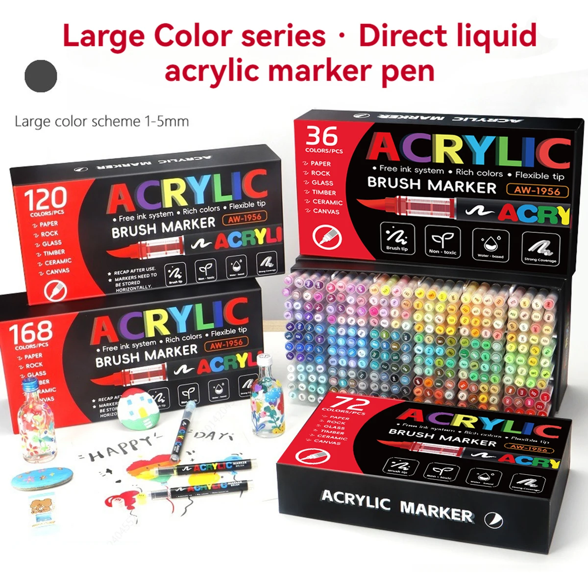168 Colors Acrylic Markers, Automatic Ink Control System with Soft Brush Tip Acrylic Paint Pens for Rock Painting, DIY Crafts