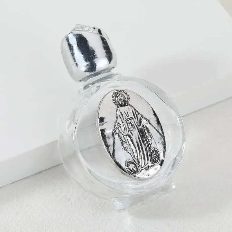 غطاء فضي زجاج كريستال وردي فارغ زجاجة ماء مقدس يسوع زجاجة دينية منزلية أساسية #4