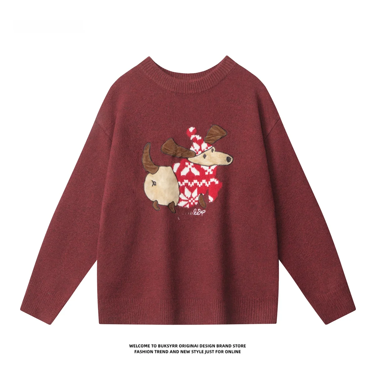 Maglione lavorato a maglia con motivo cervo retrò americano da donna rotondo Ne Long Sve vestibilità ampia invernale Faion Street Sle coppia Clo...