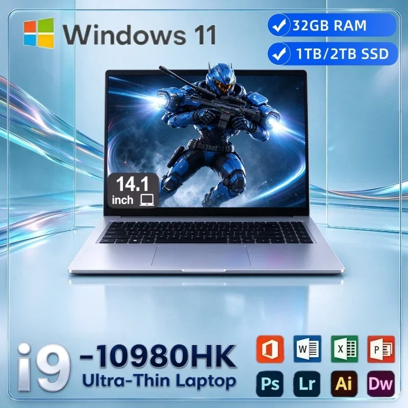 Intel I9-10980HK 14.1 Inch Slim Notebook Computer Win11 32GB RAM 2TB SSD Large Capacity Laptop For Web Browsing & Work