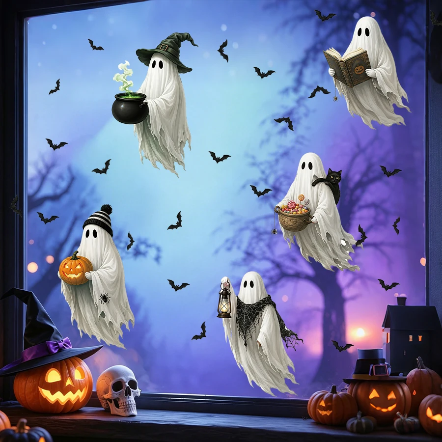 Halloween-Geister Fenstersticker, Beidseitig Wiederverwendbare Klebefreie Glasaufkleber für Kinderzimmer und Heimpartydekoration