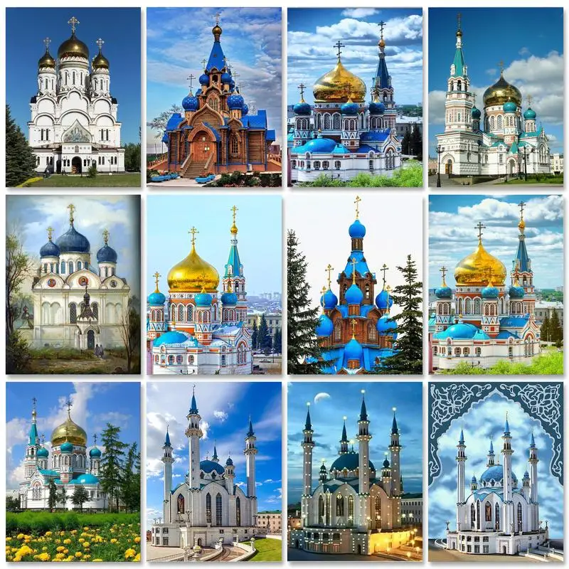 

GATYZTORY DIY 5D Diamond Painting Castle Full Round Mosaic Landscape Picture Cross Stitch Kit Art Rhinestone Home Decor Gift