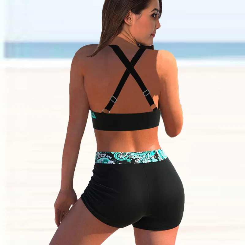 Moda feminina sexy impressão maiô conjunto de biquíni das senhoras verão cintura alta casual duas peças conjunto praia feminino conforto maiô