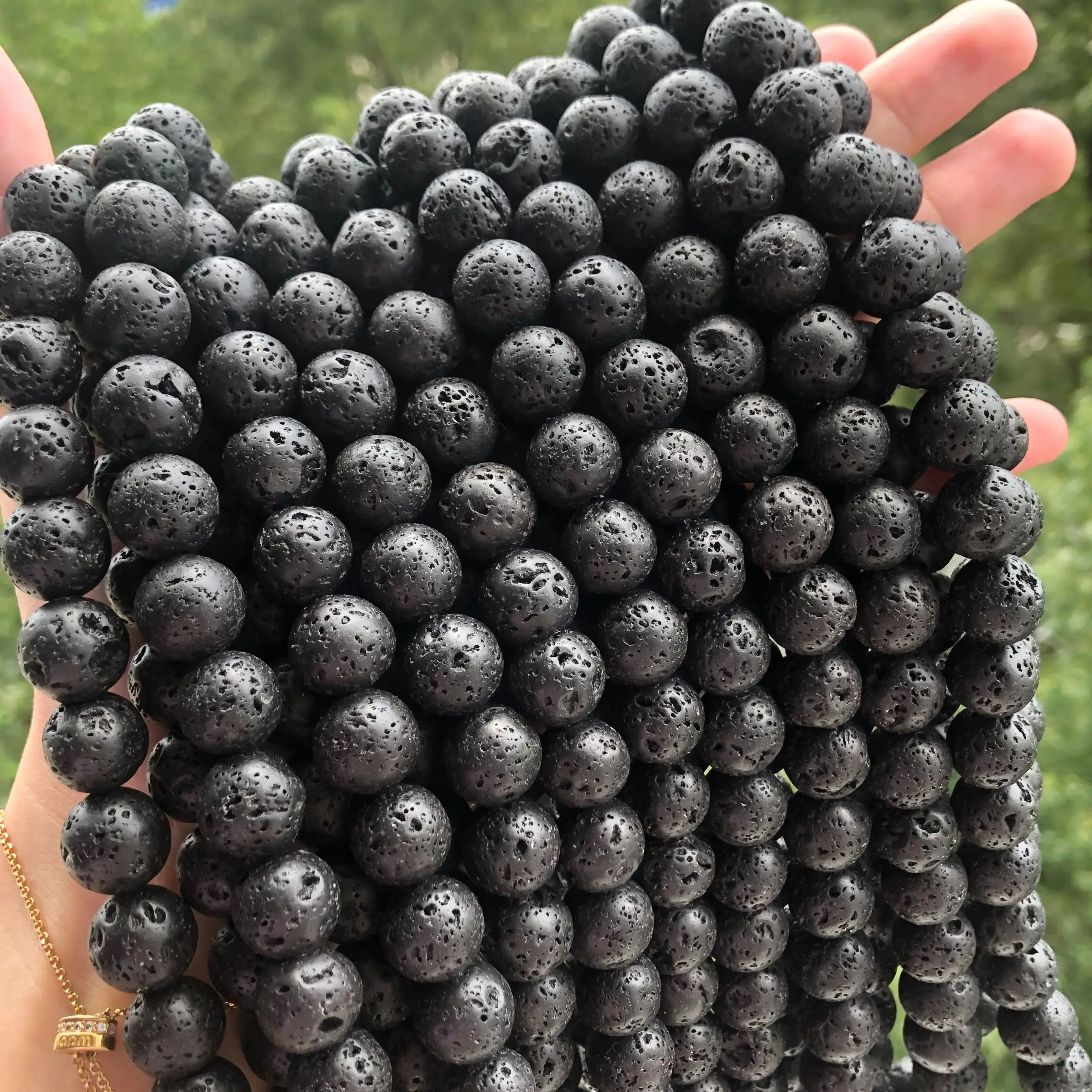 Natural Black Volcanic Lava Stone Beads Round Loose Beads For Jewelry Making15.5\