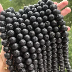 Natural Black Volcanic Lava Stone Beads Round Loose Beads For Jewelry Making15.5