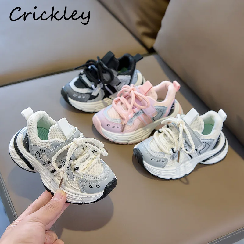 

2026 Spring Patchwork Baby Boys Girls Sneakers PU Mesh Hook Loop Toddler Children Sport Shoes Soft Bottom Kids Casual Shoes