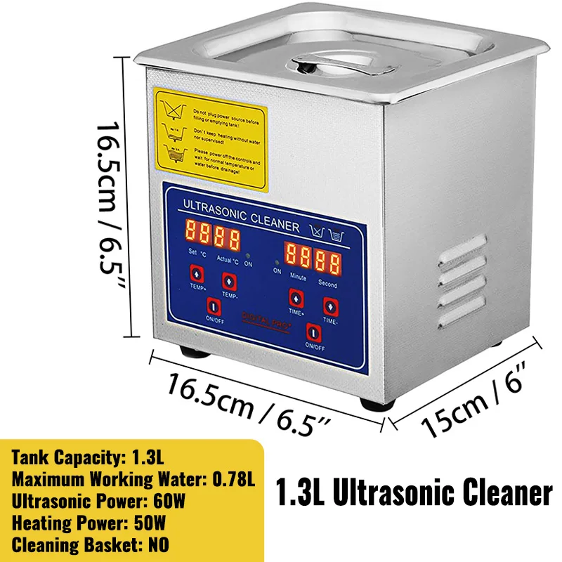 SucceBuy 1.3L Ultrasone reiniger Lave-Dishes Draagbare wasmachine met digitale timer Ultrasone thuissieraden Schone apparaten