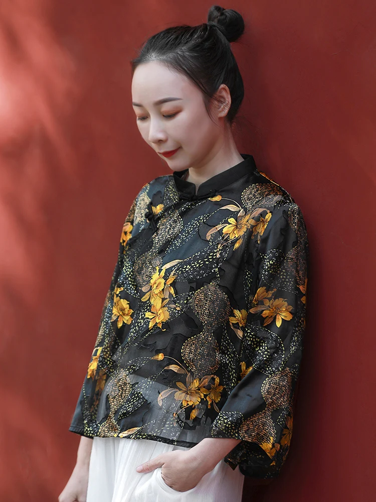 

Новая китайская женская юбка-ципао с цветочным принтом, в этническом стиле, для повседневной носки, из синтетического волокна