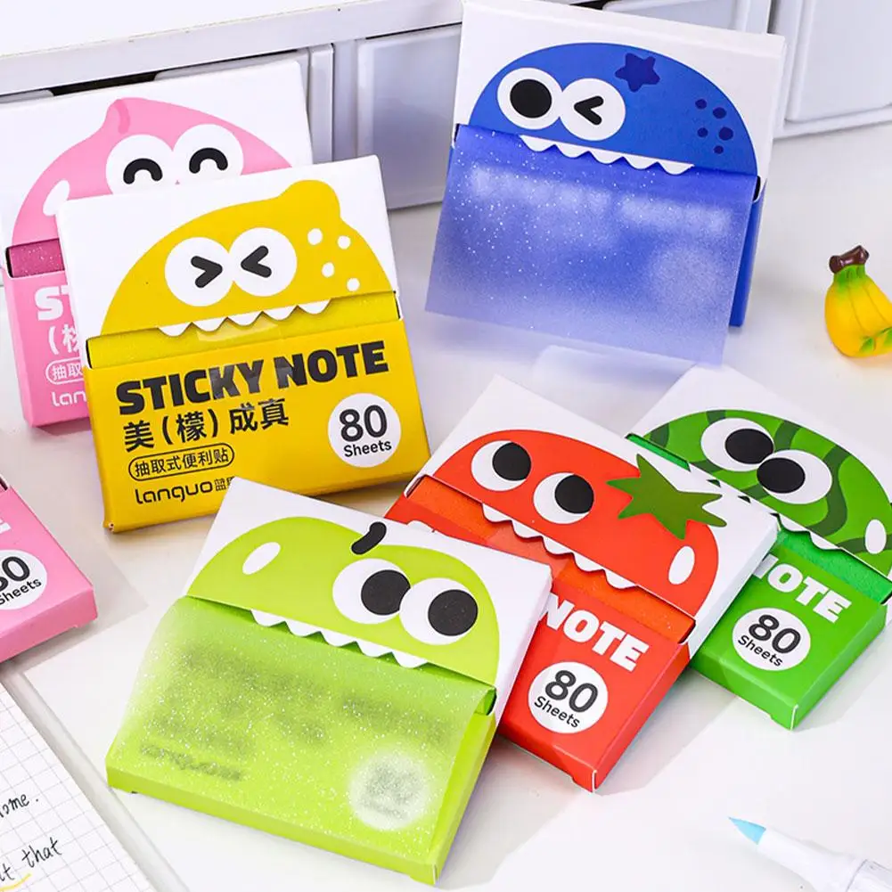 80 Sheets Pull-out Sticky Notes Student Stationery Sticky Notes Transparent Color Sticky Notes Self-Adhesive Memo Pads