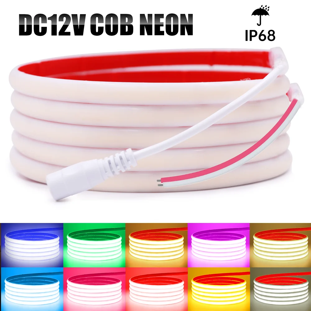 COB LED Strip Neon Light, fita flexível, fita, lâmpada de corda, quente, branco natural, vermelho, verde, azul, rosa, IP68 impermeável, 320LEDs por