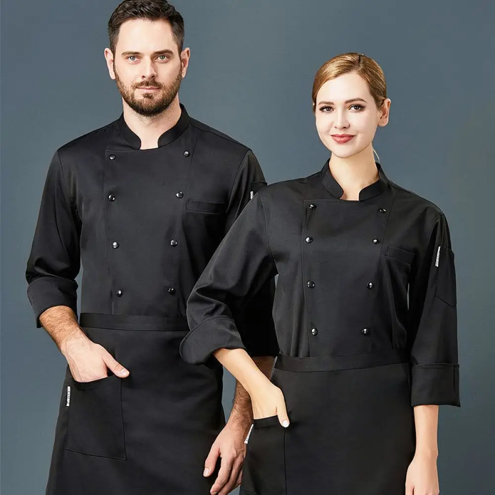 Unisex Chef Uniform Long Sleeve Chinese Style Button Catering Work Wear Breathable Cotton Blend Kitchen Cooking Apparel