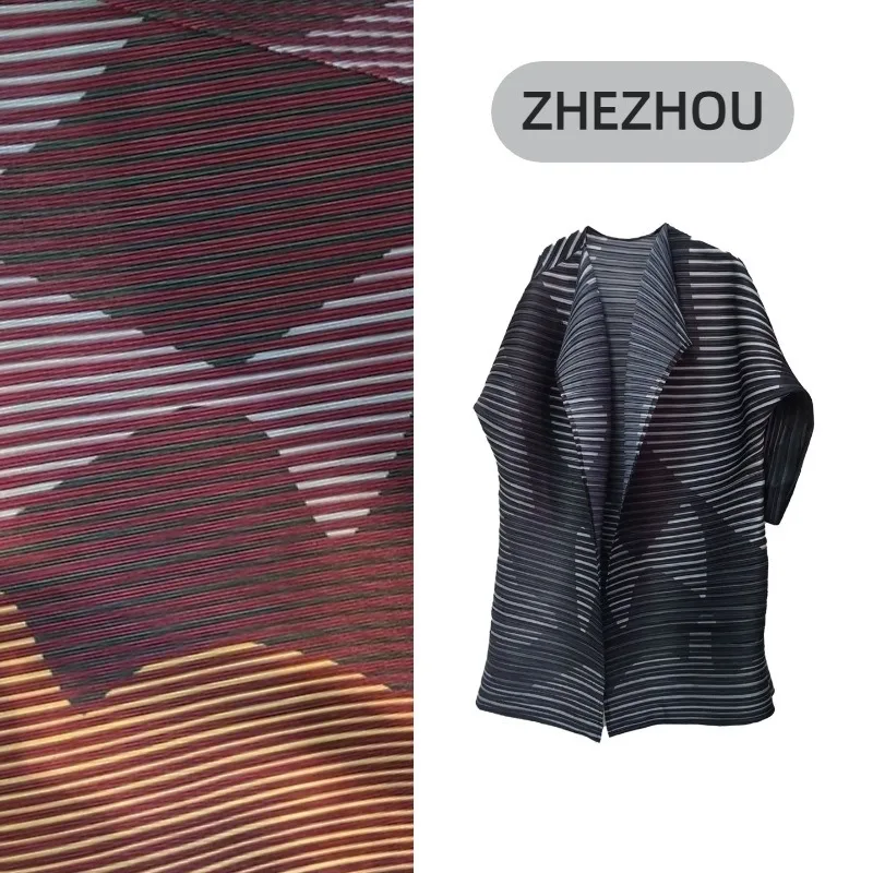 

Miyake Wind Striped Plisse Jacket Long 2025 Casual Fall New High Stretch Flip Lapel Cardigan Outer Jumping Pleated Clothes