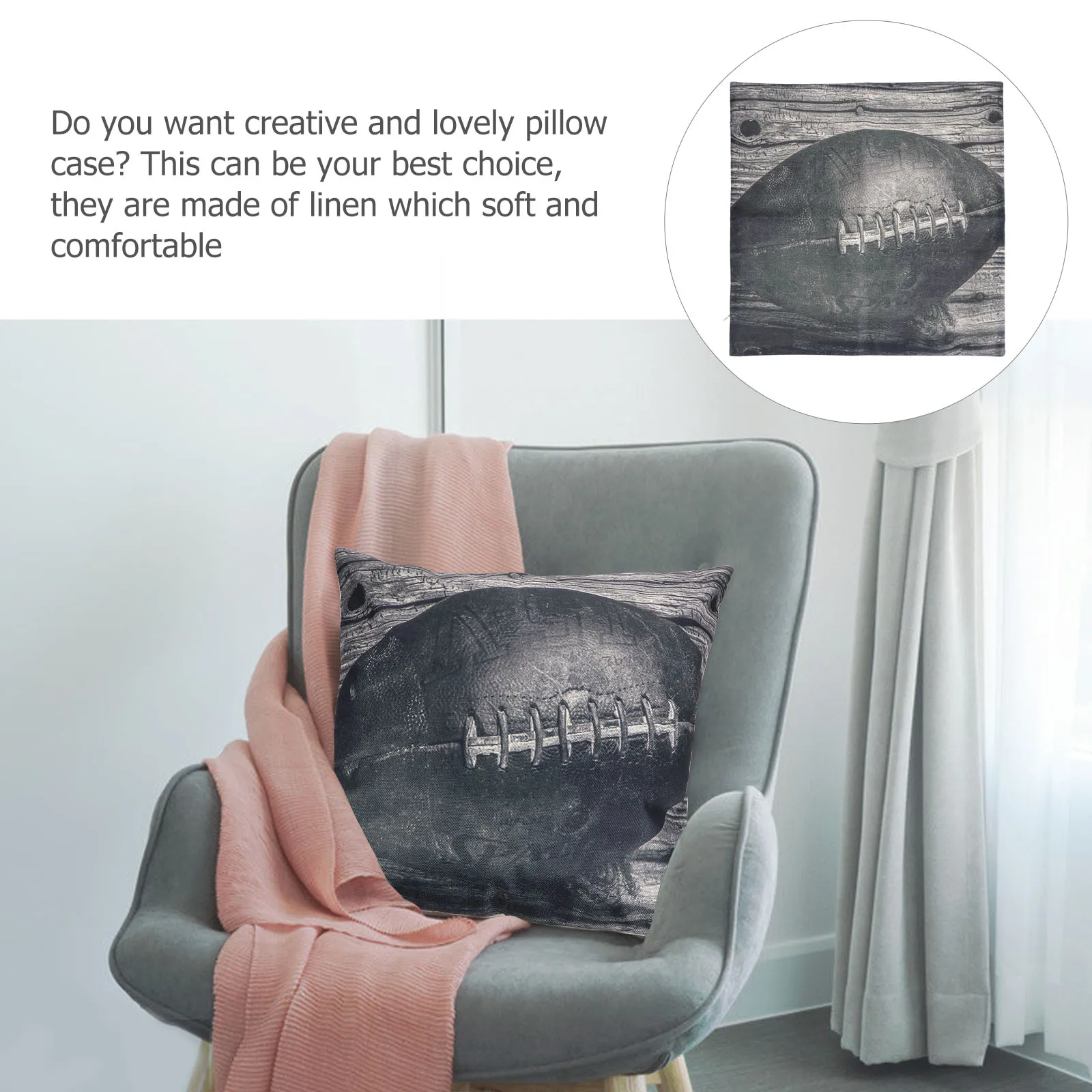 

1 pc Linen Pillow Cover Rugby Pattern Printed Cushion Case Sofa Car Home Decor Practical Protector Unique Design