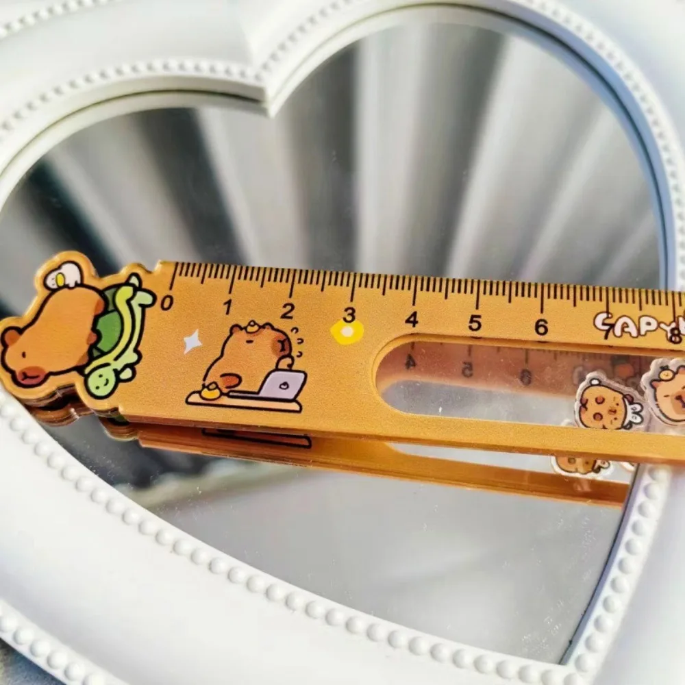 Capybara Boring Shaking Toy Ruler Cartoon Swinging Toy Student Straight Ruler Kawaii Funny Math Drawing Ruler Fidgets Toy