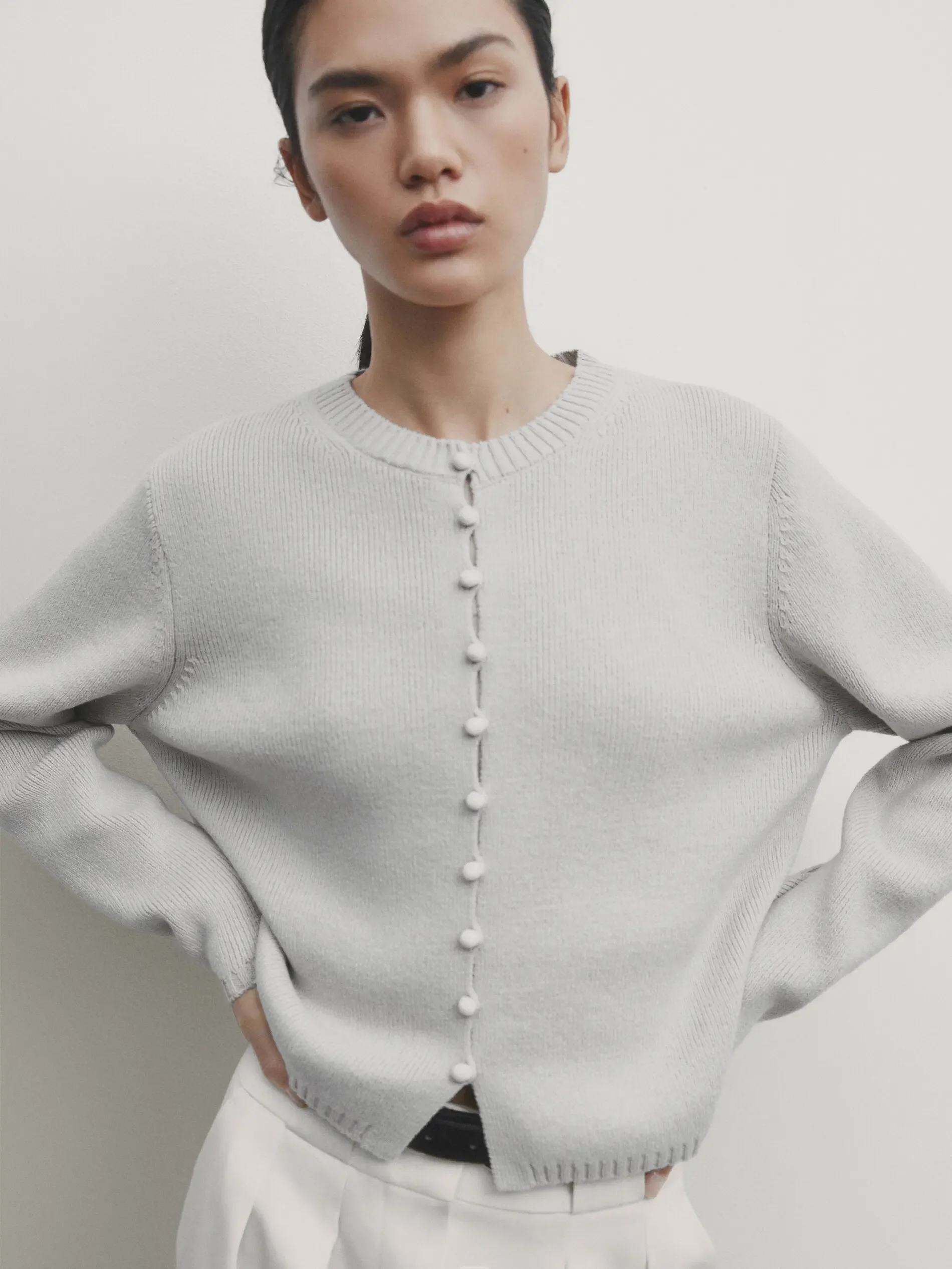 Ethereal costume 2025 massidut spring new style of Women's casual French minimalist button-short crew-neck knit cardigan jacket