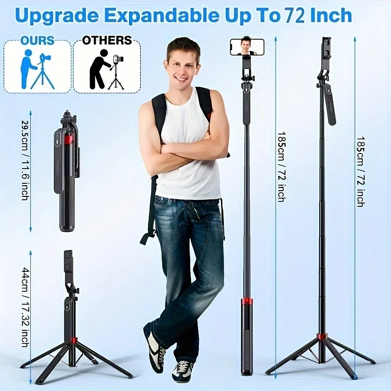 1.85 Meter Ultra Long Tripod Handheld Selfie Stick Stabilizing for Photographer livestreamers vloggers Retractable Camera Mount