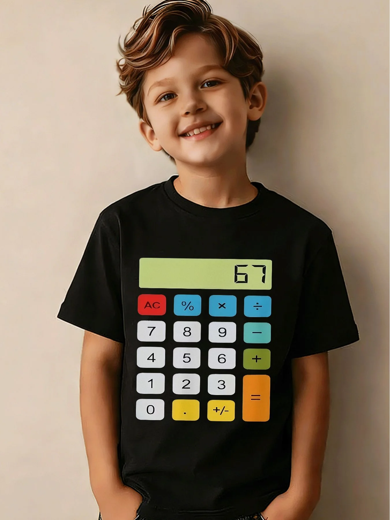 Calculator Pattern Print Kids T Shirt Boys Girls Parent Child Matching Short Sleeve Casual Breathable Family Daily Fashion Tees
