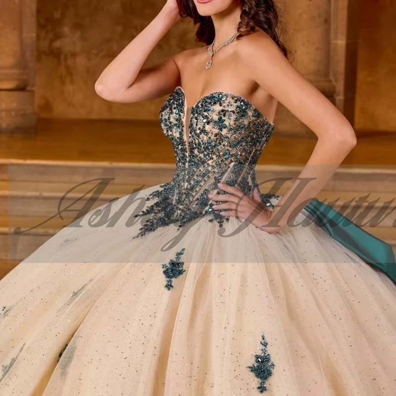 Spersonalizowane Meksyk Crystal Sweet 16-letnia Dziewczyna Quinceanera Sukienki Koraliki Kokarda Kobiety Impreza Specjalne Okazje Prom Vestidos De 15 Años