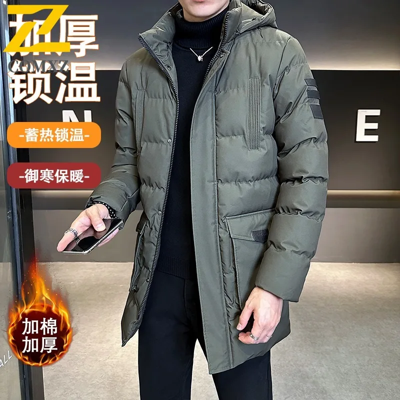 

COMXZ Men Big Size Cotton Coat Detachable Fur Collar Hooded Loose Fit Stand Collar Padded Coat Thickened Multi Pocket Workwear