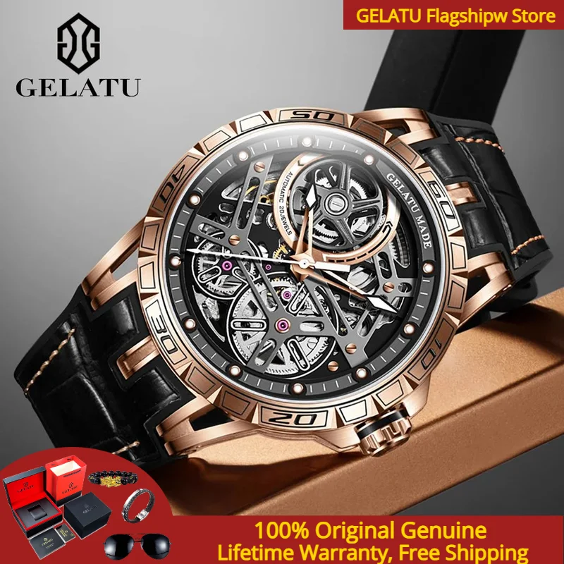 

GELATU 6015 Men Watch Luxury Brand Automatic Mechanical Watch Sports Hollow Sapphire Mirror Waterproof Men Watch Reloj Hombre