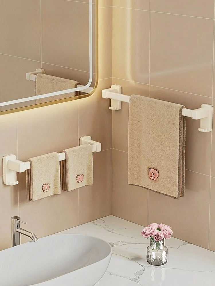 バスルームタオルラック-クリームスタイル-壁掛け式-穴あけ不要-トイレ収納棚-カーボンスチール製タオルホルダーオーガナイザー