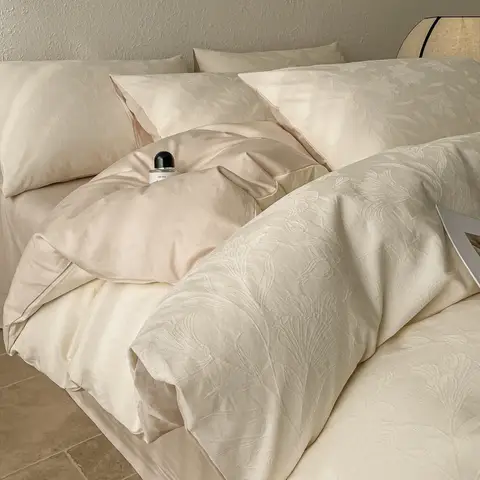 Light luxury A class 60 cotton bed four-piece set 100% pure cotton yarn-dyed washed jacquard solid color