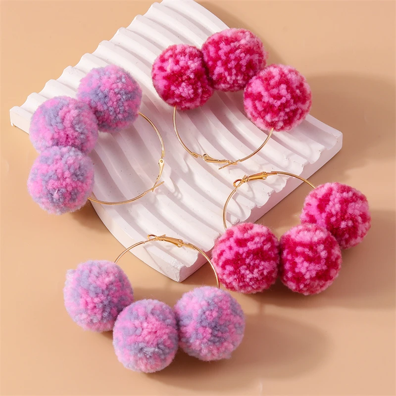 Mode Pompon Plüsch Ball Kreis Creolen für Frauen Mädchen Party Festival Schmuck Geschenke – Detail 6