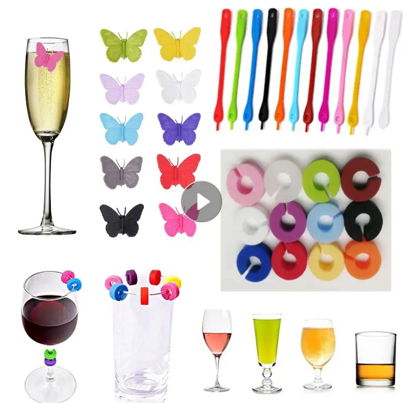 Silicone Cup Identifiers Wine Glass Marker Juice Glasses Cup Labels Tags Distinguisher Drinking Cup Marker Set For Bar Party