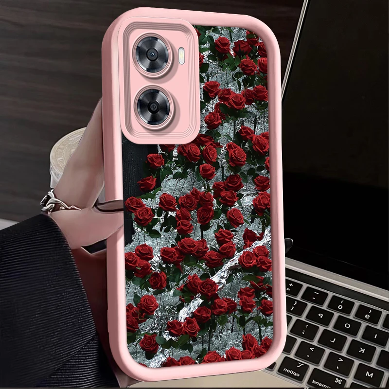 A 57 Luxury Rose Flower Silicone Phone Case On For Oppo A57 4G 2022 A57e A57s A77 A77s Camera Protetive Cover