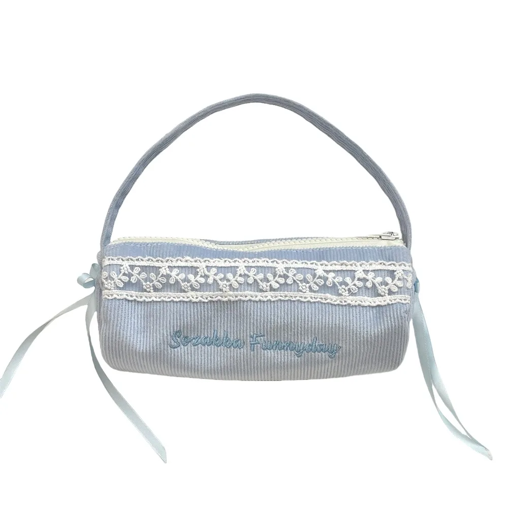 

Lace Handheld Stationery Bag Bowknot Corduroy Cloth Korean Style Pencil Case Desktop Storage Large Capacity Bow Pencil Pouch