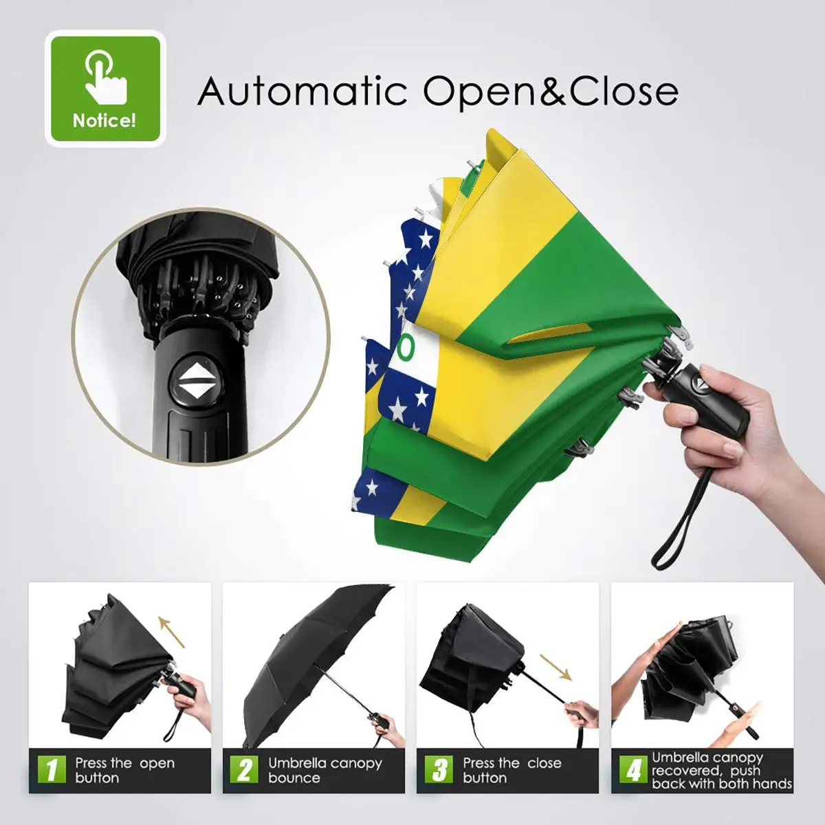 Brazil Flag Windproof Automatic Folding Inverted Umbrella Portable Paraguas for Man Woman