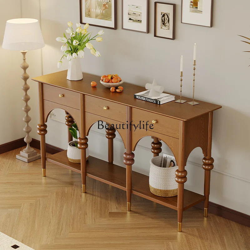 

04*French retro solid wood porch cabinet entrance aisle cabinet