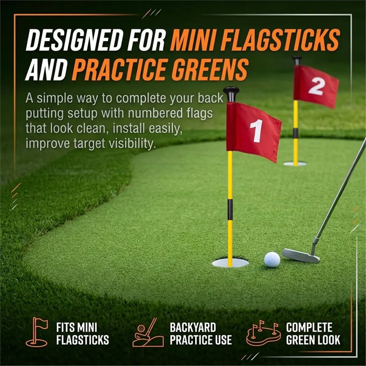 Home Tool 4 Pcs Numbered Golf Flag for Mini Practice Putting Green Flags for Yard, Portable Golf Green Practice