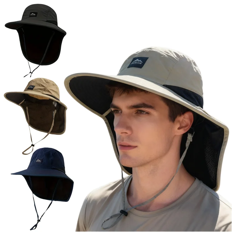 Fischerhut mit breiter Krempe, wasserdicht, atmungsaktiv, mit Nackenschutz, für Outdoor, Strand, Angeln, Unisex