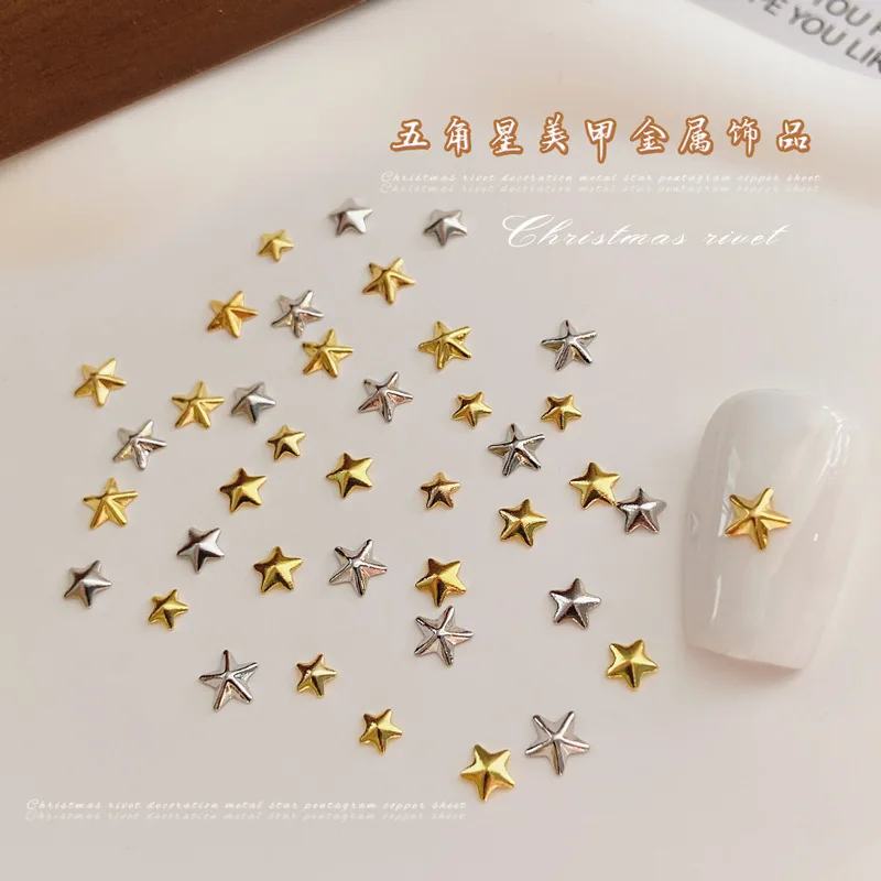 1bag 3mm/4mm/5mm Gold/Silver Five-pointed Star Hot Fix Nail Art Mini Rivet Punk Rock Style For DIY Nail Art Decoration