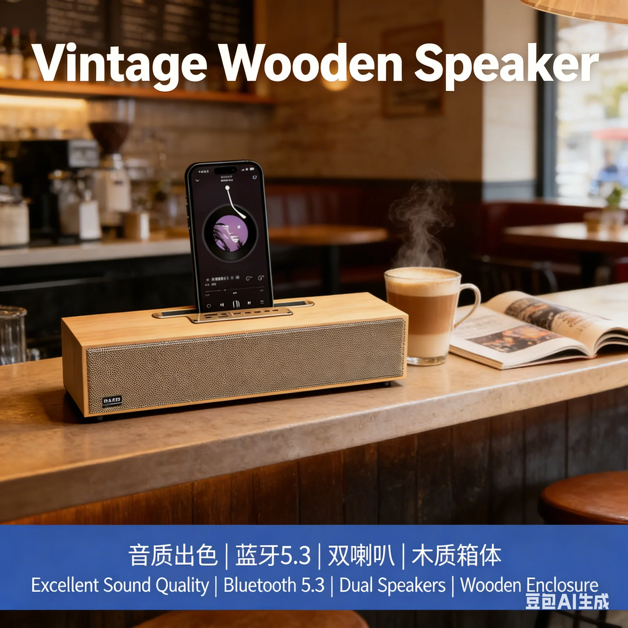 

Портативный деревянный Bluetooth-динамик, полнодиапазонные драйверы, 3D объемный звук, поддержка нескольких режимов воспроизведения для дома/развлечений на открытом воздухе