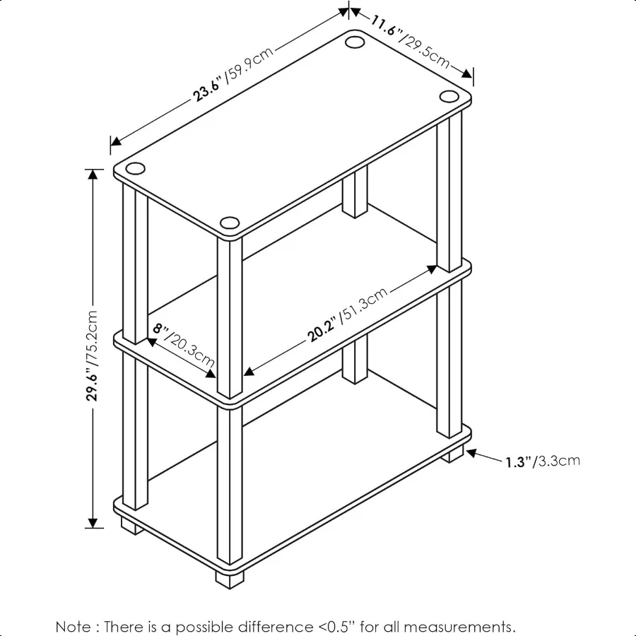 TurnSTube 3-stöckiges kompaktes Mehrzweckregal mit Vierkantrohr, bernsteinfarbenes Kiefernholzschwarz