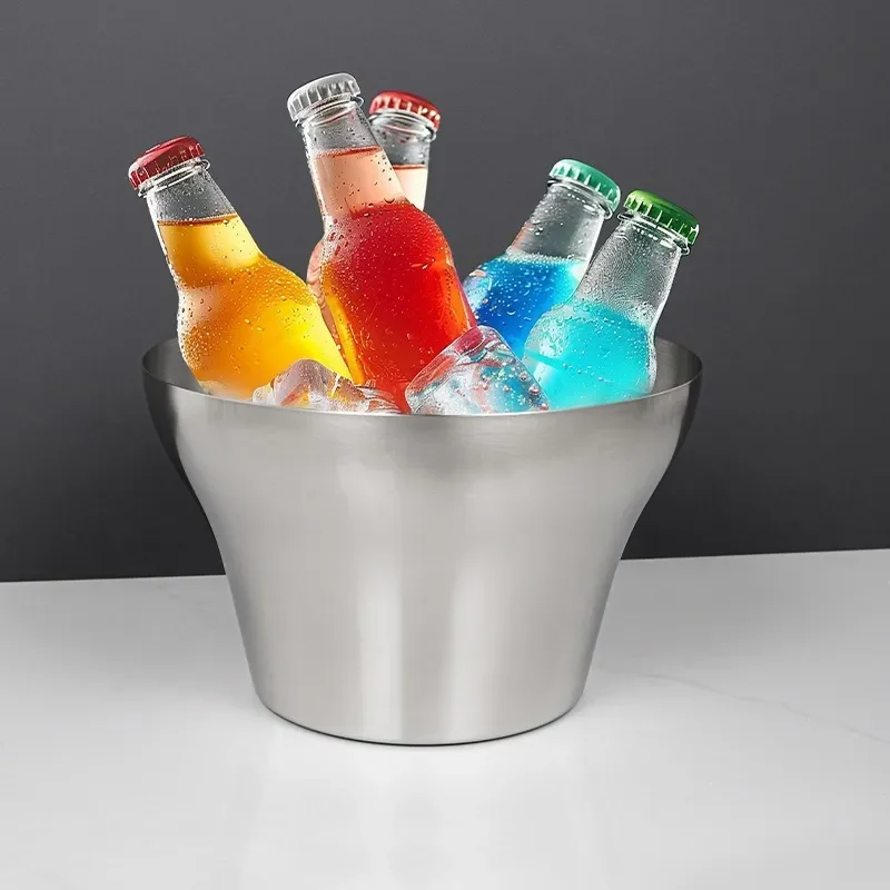Stainless Steel Ice Bucket for Champagne Wine Beer Bar Party Double Wall Insulated Chiller Bowl Large Capacity Cooling Bin