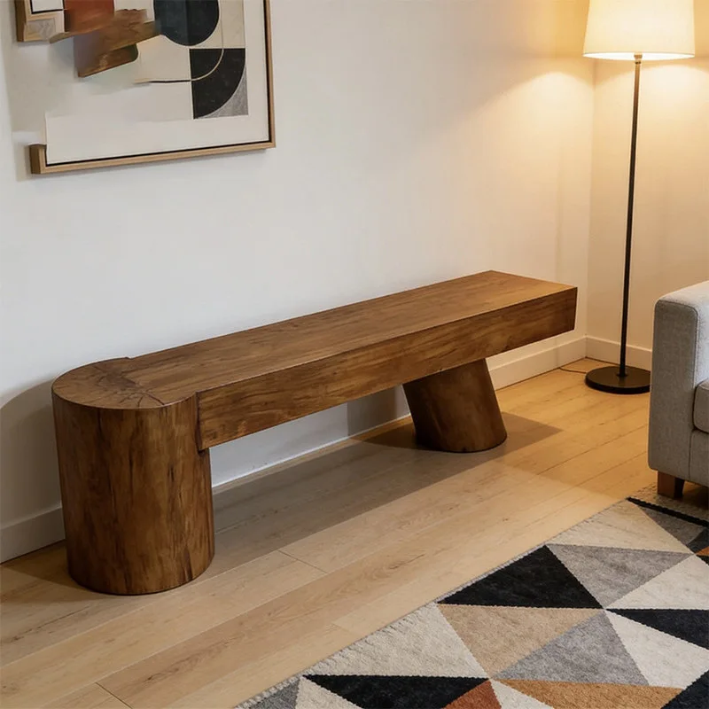Chinese-style large wooden pile waiting bench, log retro reception lounge bench