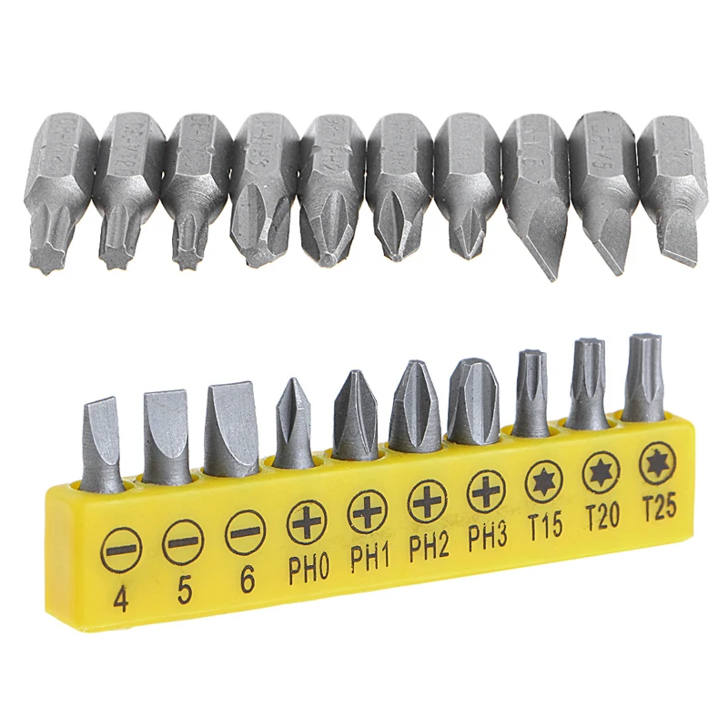 10pcs 25mm Slotted/PH/Torx Cross bit drill Head Screwdriver Bits Hand Tools Anti Slip Electric Hex Shank Screwdriver Drill Bit