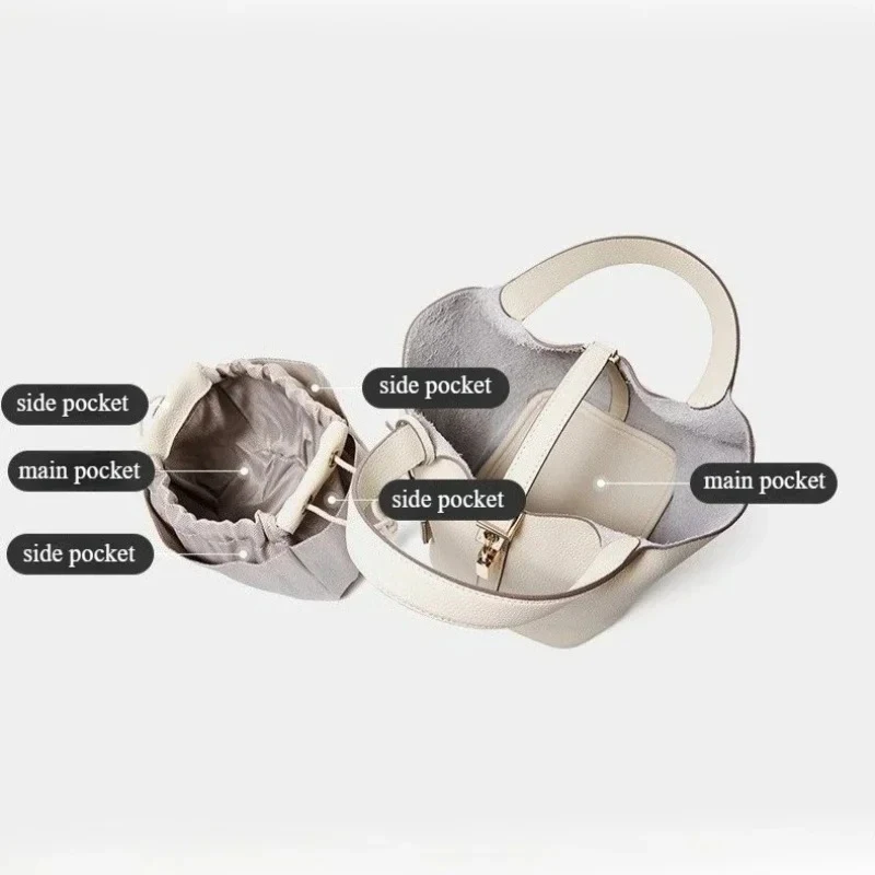 Sacs à main en cuir véritable pour femmes, petit panier seau, sacs à bandoulière de styliste, fourre