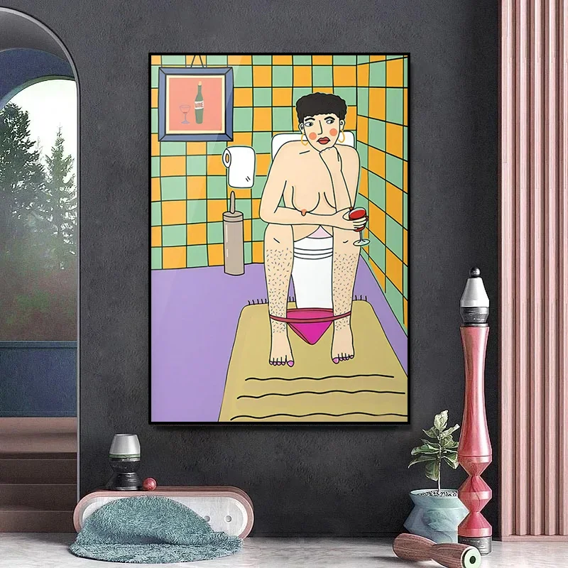 Abstract Minimalist Girl Nipples Boho Bathroom Illustration Posters Wall Art Canvas Prints Painting Modern Decorative Pictures