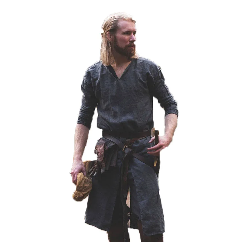 Men Medieval Renaissance Grooms Pirate Reenactment Larp Costume Lacing Up Shirt Bandage Top Middle Age Clothing For Adult 3XL