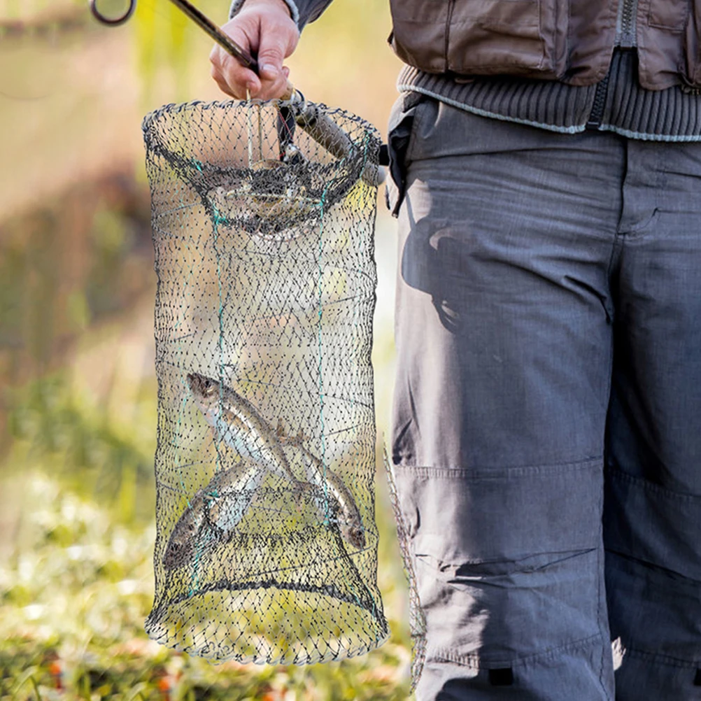 

2Pcs Foldable Fishing Net High Strength Durable Material Fine Mesh Crabs Polygonal Design Easy Transport Storage