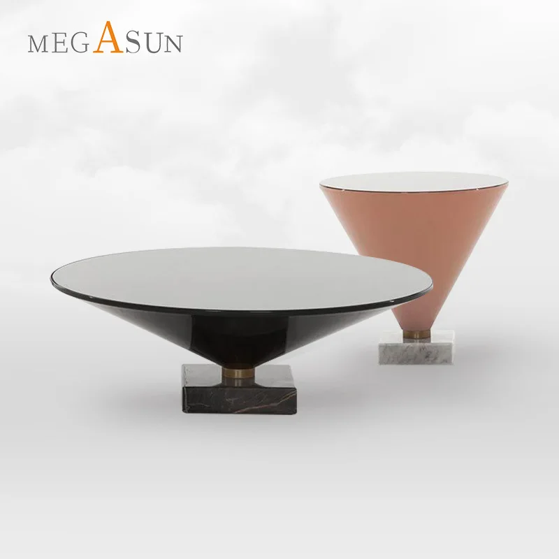 Zl Metal Funnel Tea Table Side Table Marble Tempered Glass Size round