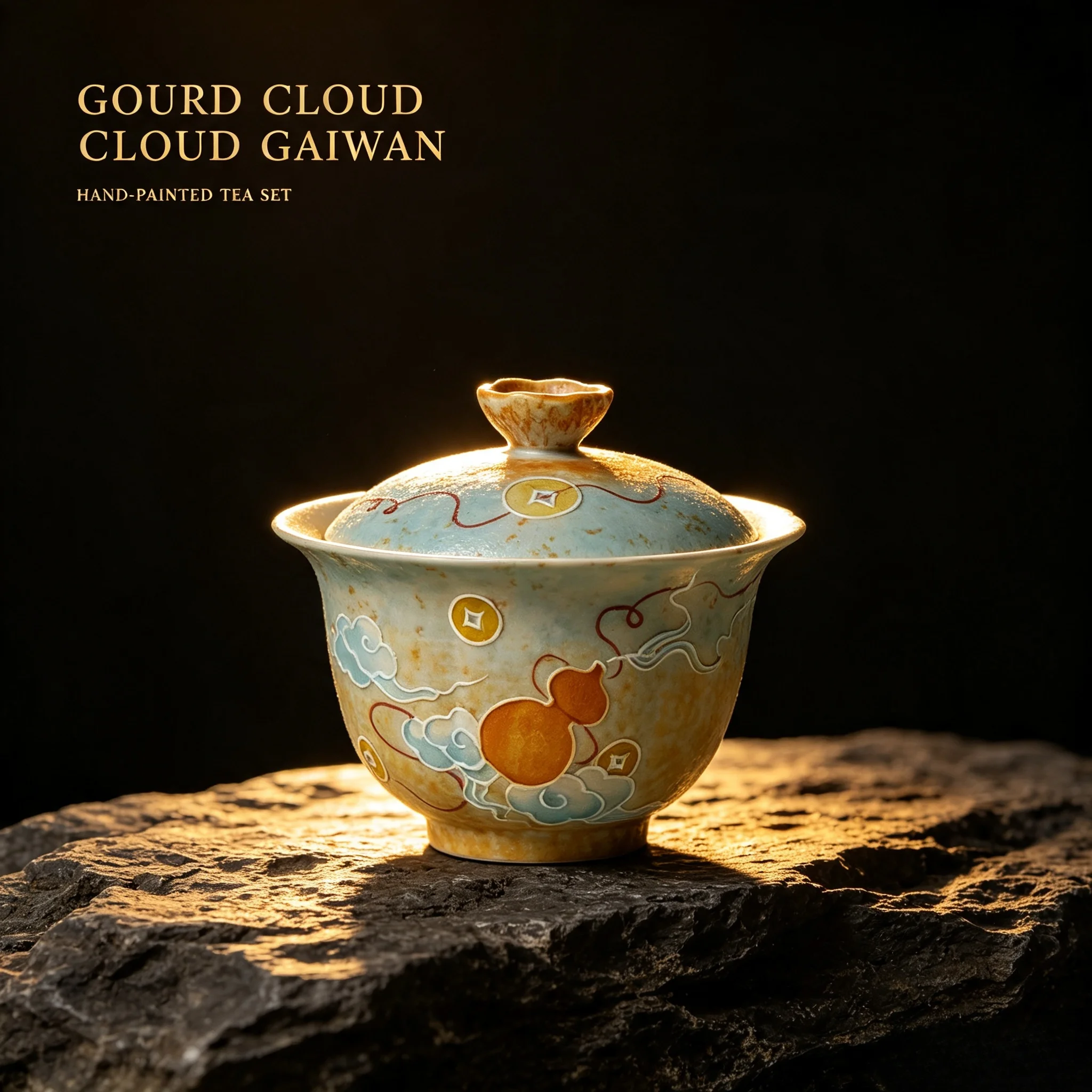 Hand Painted Lotus Petal Jingdezhen Retro Sancai Gaiwan Fortune Blessing Ceramic Kung Fu Tea Brewing Bowl Desktop Decor Gift