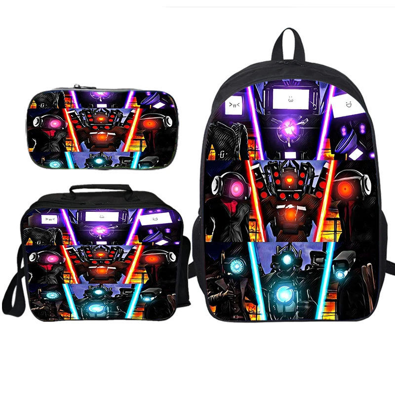 

3pcs Set Children's Skibidi Toilet Backpack with Lunch Bags Pencil Bags Cartoon Speakerman School Bags for Boys Girls Best Gift