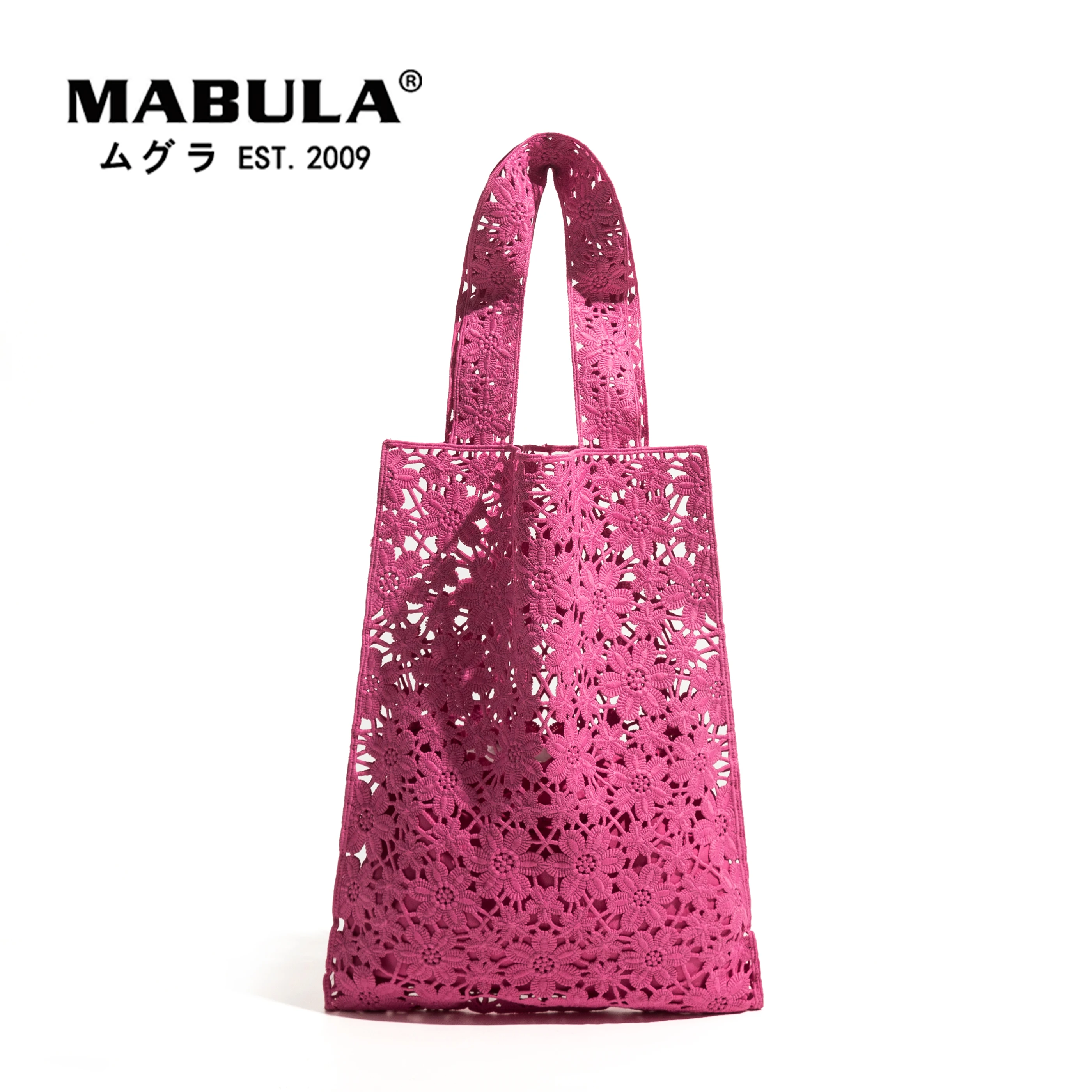 MABULA Pure Purple Flower Hollow Out Crochet Tote Shopping Bags with Drawstring Clutch Pouch Brand Design Women Handbag Purse