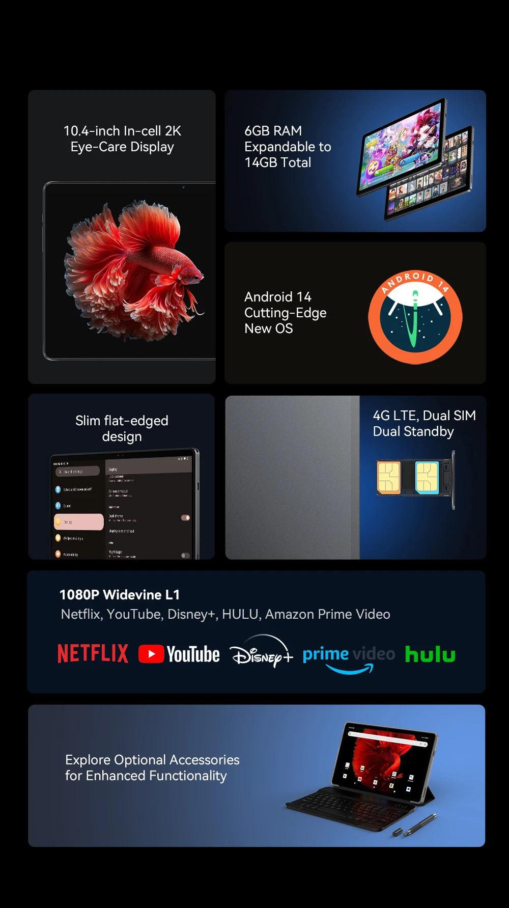 Alldocube iPlay50 2024 10.4 2000*1200 Tablet UNISOC T618 Octa Core Android 14 6GB RAM 128GB ROM Netflix L1 4G Doppia SIM Card